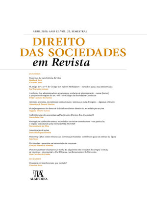 cover image of Direito das Sociedades em Revista--Abril 2020, Ano XII, Volume 23, Semestral